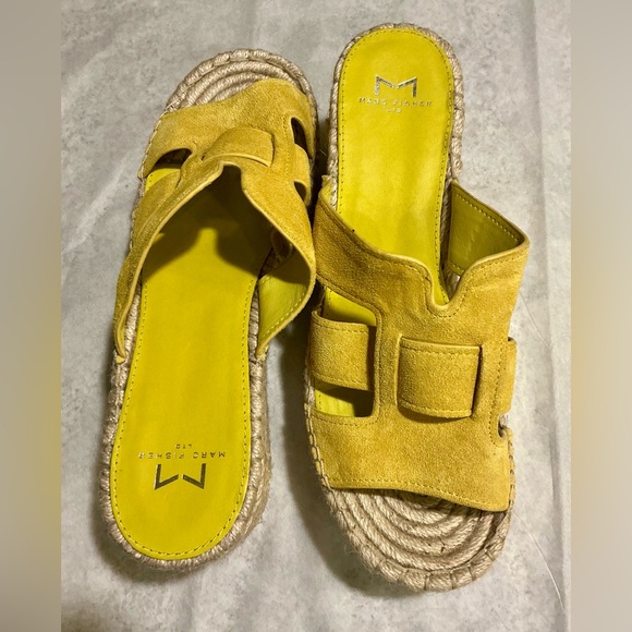 Marc Fisher LTD Robyn Espadrille Sandal Yellow Suede Juke Wedge Platform Size 9 - Picture 9 of 13